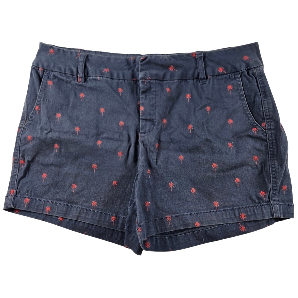 Hannah Womens Shorts Size 14 Navy Red Palm Tree Print Casual Summer Resort Chino